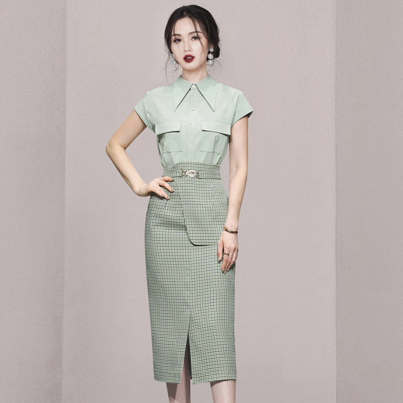 Plaid Girdle Slim Skirt Suit - WOMONA.COM