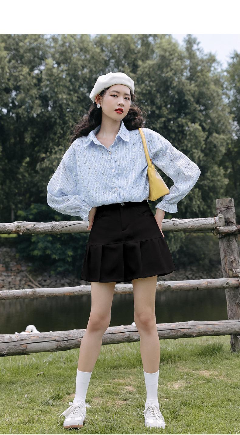 Small Pleated Hip A-line Fishtail Skirt - WOMONA.COM