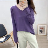 Solid Color Long-sleeved Sweater - WOMONA.COM