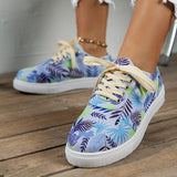 Lace-Up Flats Leaves Print Casual Sneakers - WOMONA.COM