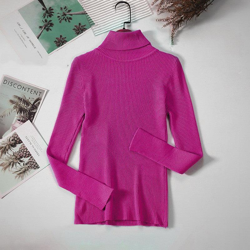 Strip Knit Pullover Turtleneck Sweater - WOMONA.COM