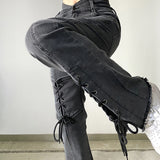 Small Design Sense Lace Up Micro Denim Women - WOMONA.COM