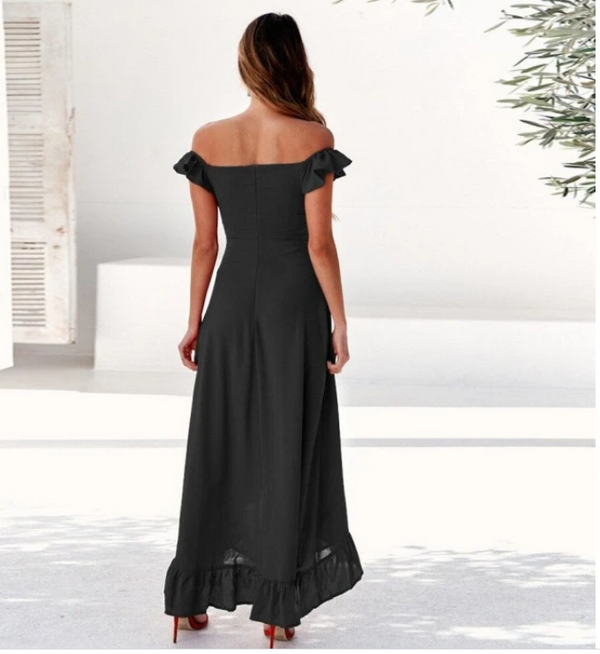 Women's Skirts, Large Sloping Shoulders Long Dress With Ruffles - WOMONA.COM