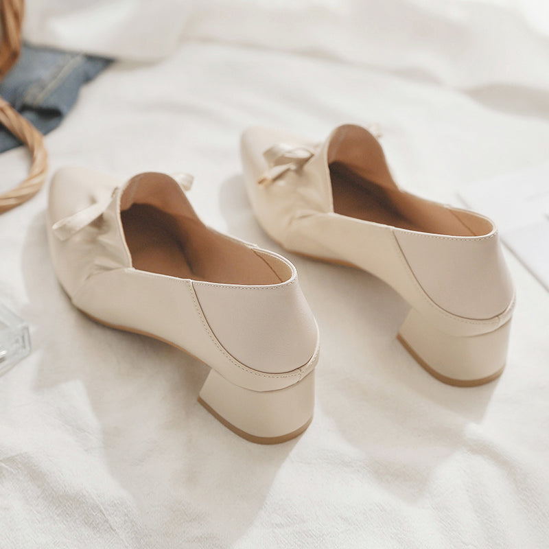 Thick-heeled Small Leather Shoes - WOMONA.COM