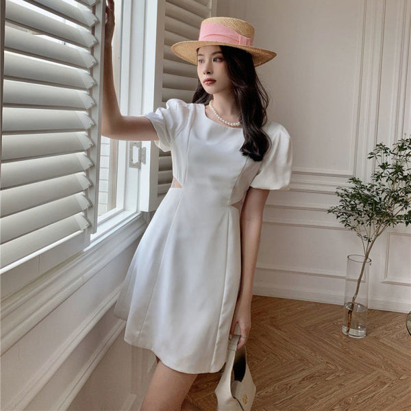 Slimming Puff Sleeve Short-sleeved Elegant Midriff Outfit - WOMONA.COM