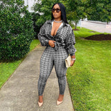 Plus Size Geo Pattern Shirt High Waist Pants Set - WOMONA.COM