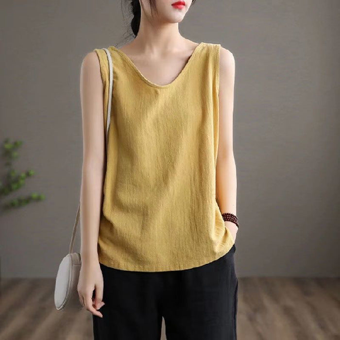 Literary Sleeveless Round Neck - WOMONA.COM