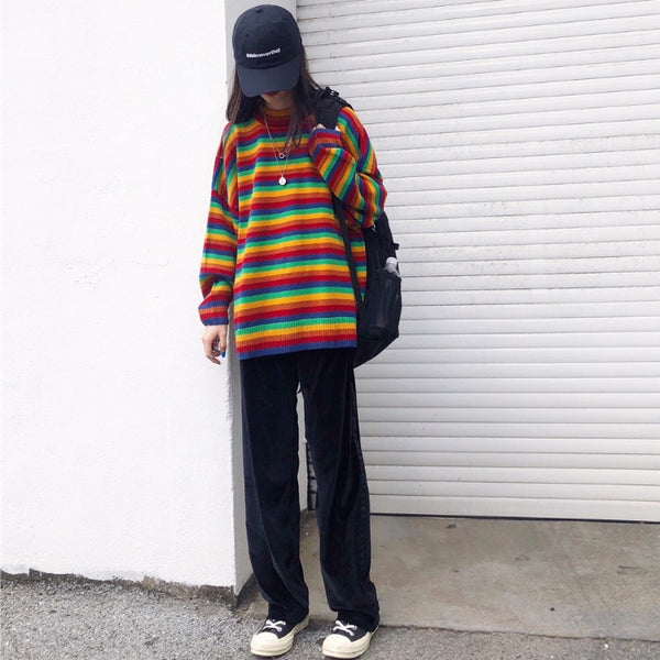 Forest Rainbow Striped Sweater - WOMONA.COM