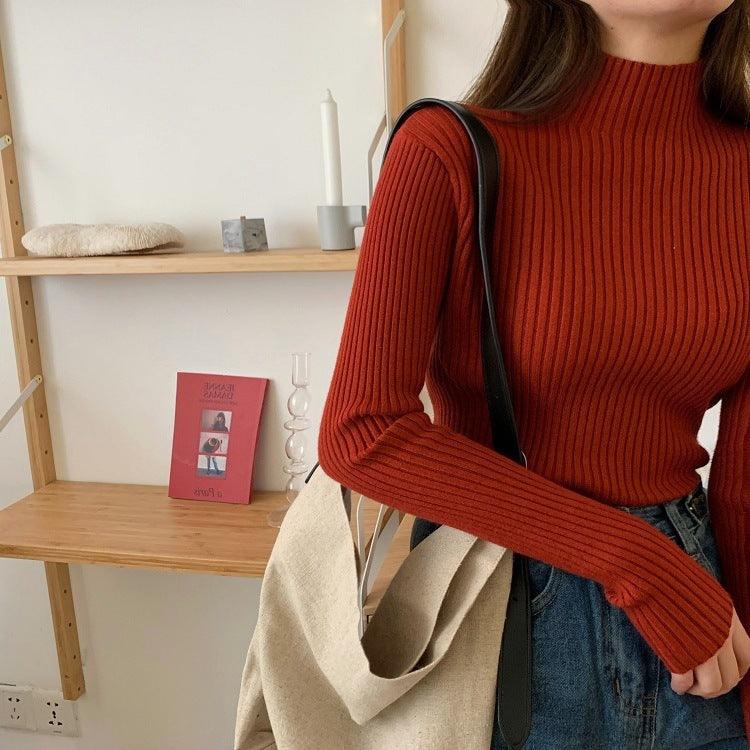 Neck Slim-fit Sweater - WOMONA.COM