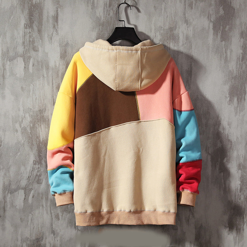 Fleece Casual Loose Color-blocking Pullover Top - WOMONA.COM