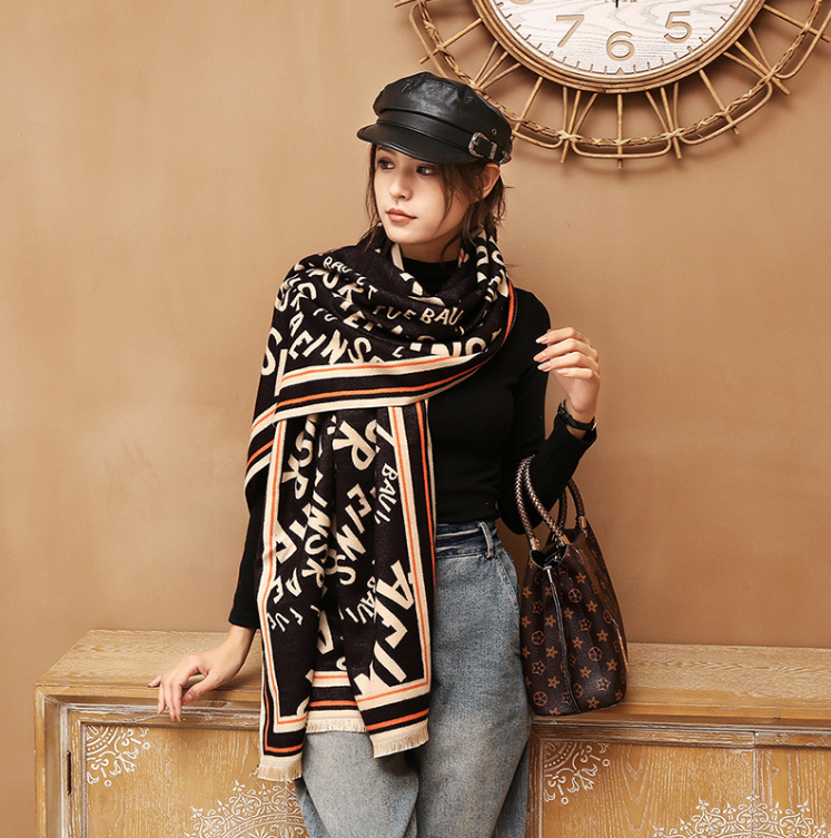 Letter Jacquard Warm Scarf - WOMONA.COM