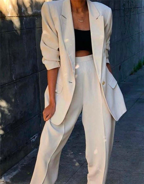 Lady Women Suits Set Spring And Autumn White Peak Lapel - WOMONA.COM