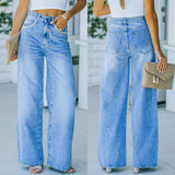 WISH Loose Washed Denim Trousers - WOMONA.COM