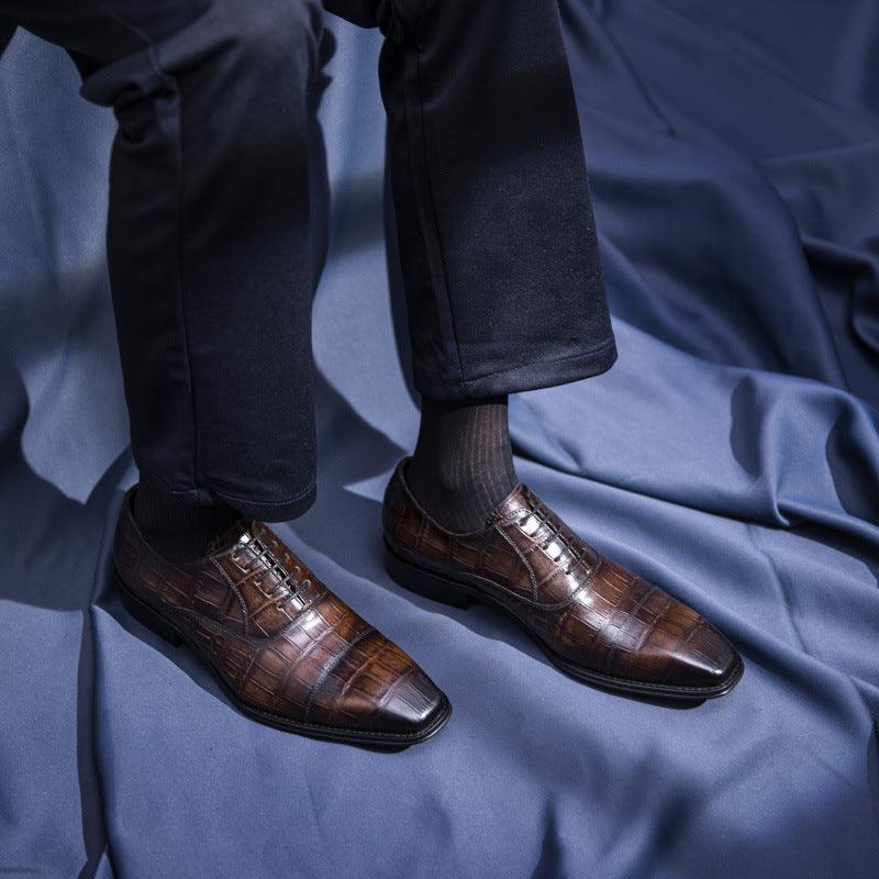 Cowhide Hand Colored Embossed Men's Shoes - WOMONA.COM