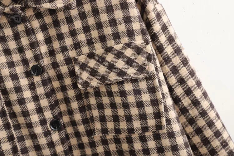 Coffee Color Plaid Length Shirt Jacket - WOMONA.COM