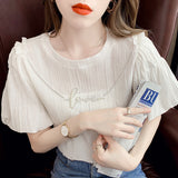 Top Puff Sleeve Solid Color Short-sleeved Shirt - WOMONA.COM