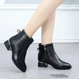 Thick-heel Mother's Leather Boots - WOMONA.COM