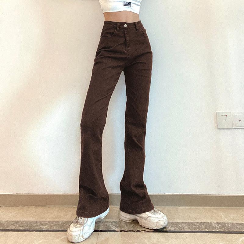 Women's Brown High-Waisted Flared Jeans