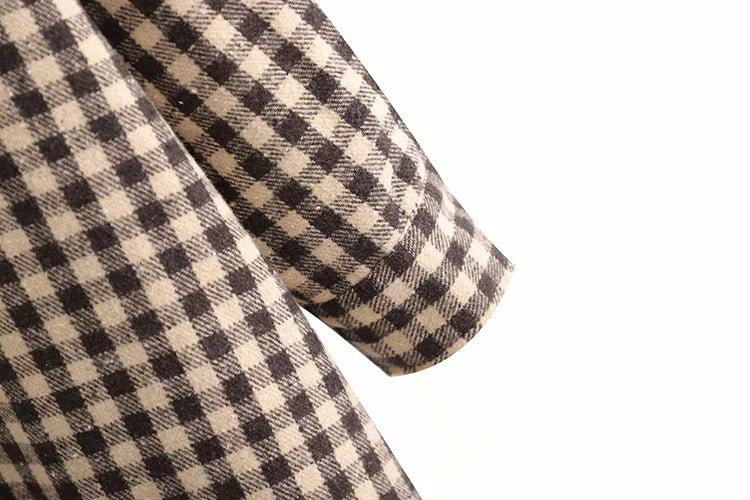 Coffee Color Plaid Length Shirt Jacket - WOMONA.COM