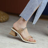 Leather One-word Sandals And Slippers - WOMONA.COM