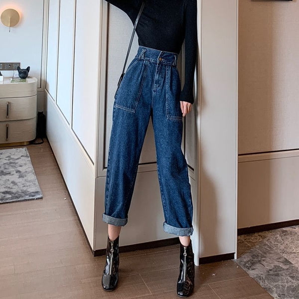 Denim Straight Wide Leg Pants Women - WOMONA.COM