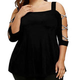 Sequin Sling Loose Plus Size T-shirt - WOMONA.COM