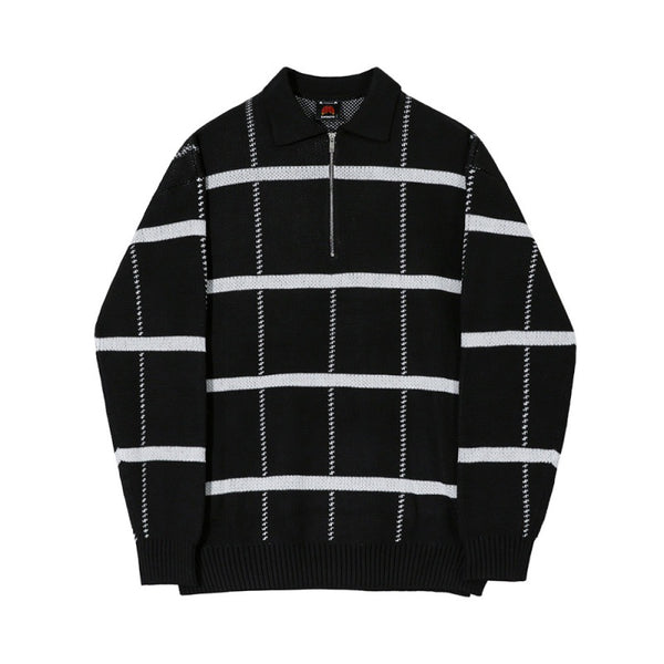 Check Lapel Knit Polo Shirt Men - WOMONA.COM