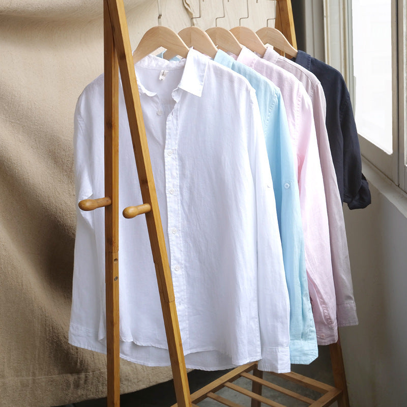 Casual Linen White Shirt For Men - WOMONA.COM