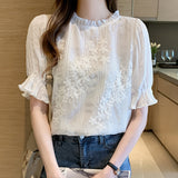 Flare Short Sleeve Chiffon Shirt Women Fashion - WOMONA.COM