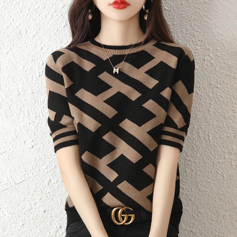 Fashion Cotton Knitting Short-sleeved T-shirt For Women - WOMONA.COM