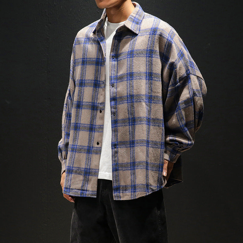 Plaid casual long sleeve shirt men - WOMONA.COM