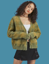 vintage velvet plaid sweater cardigan - WOMONA.COM