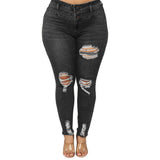 High waist ripped large size fat jeans - WOMONA.COM