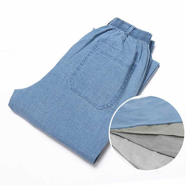 Linen solid color casual pants - WOMONA.COM