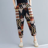 Printed Cotton Linen Pants Women's - WOMONA.COM