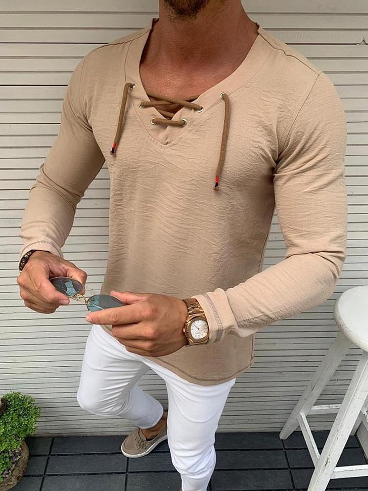 Solid Color Short-Sleeved T-Shirt Men - WOMONA.COM