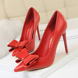 Shallow mouth pointed bow single shoes - WOMONA.COM