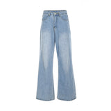 Wide-leg casual straight-leg jeans plus size mopping pants - WOMONA.COM