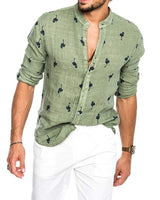 Linen color matching lapel shirt men - WOMONA.COM