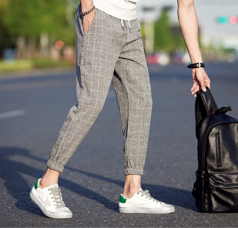 Casual Ankle-Length Plaid Pants Men - WOMONA.COM