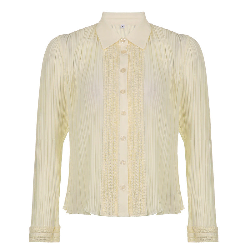 Chiffon Lace Stitching Lapel Shirt - WOMONA.COM