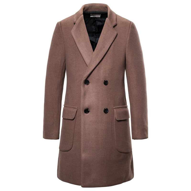 Men's double-breasted woolen trench coat - WOMONA.COM