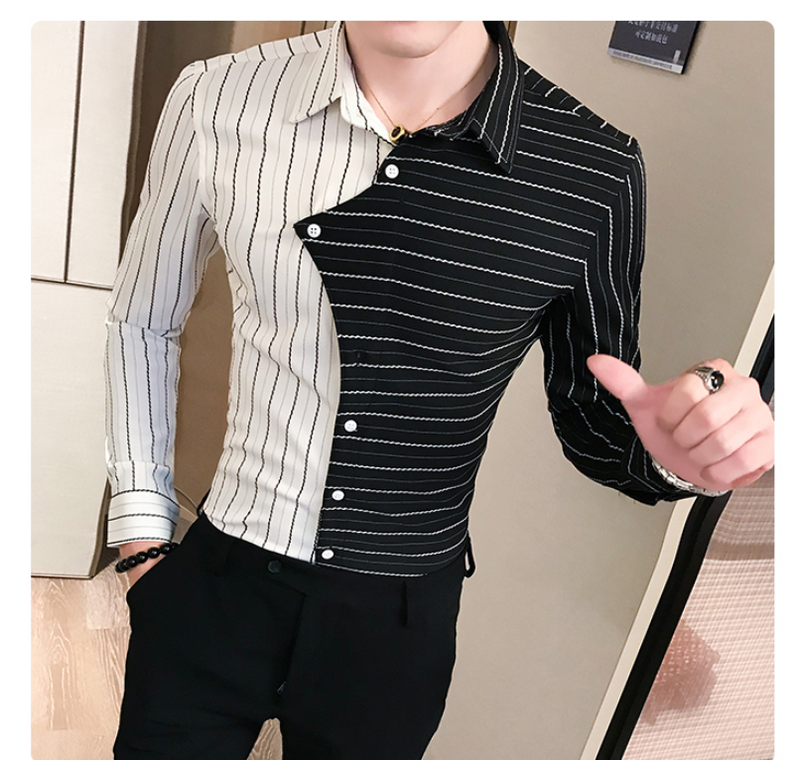 British style contrast color stitching men shirt - WOMONA.COM