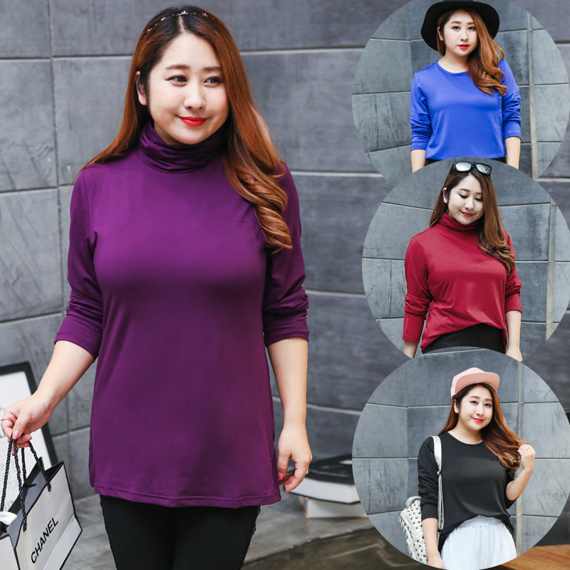 New Large Size High Neck Round Neck T-shirt Women - WOMONA.COM