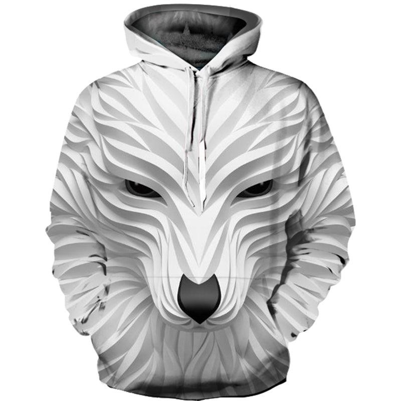 Boys 3D animal-face pullover hoodie jacket in light gray/white, zip front, hooded