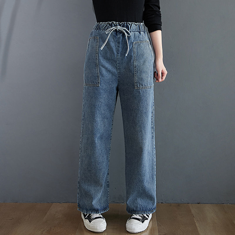 Loose and Versatile High-waisted Plus Size Straight Jeans - WOMONA.COM