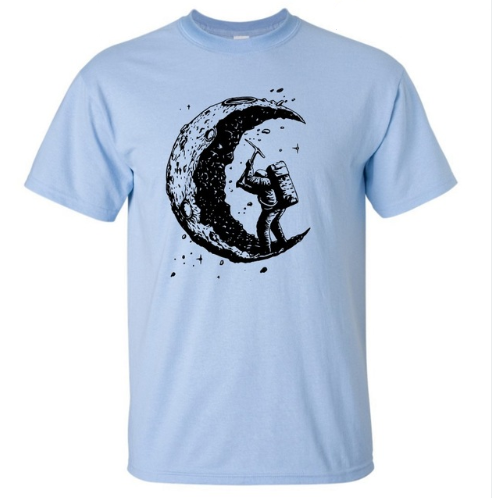 Moon Print Casual Mens O-neck T Shirts - WOMONA.COM