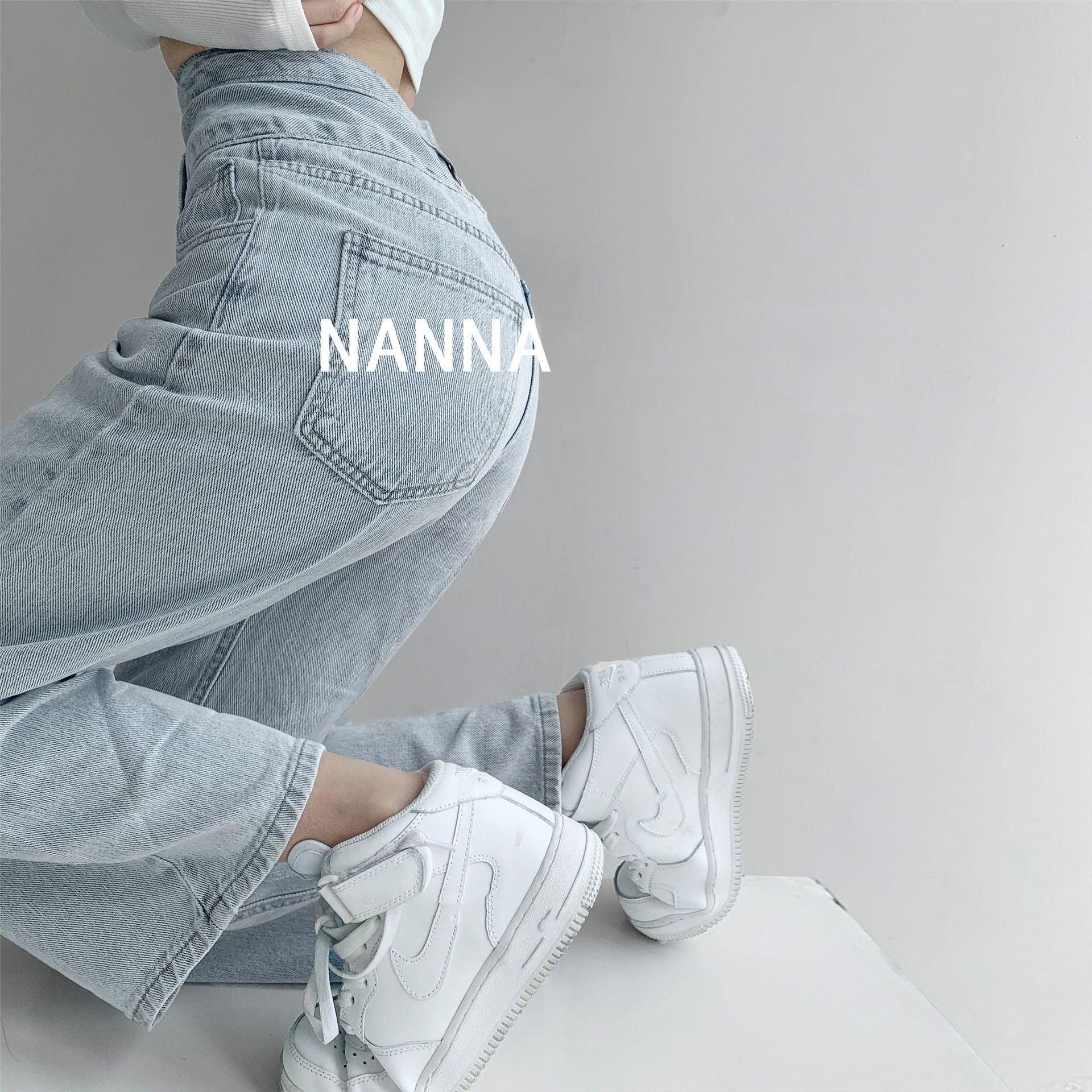 Buttoned Drape Loose Straight Fit Jeans - WOMONA.COM