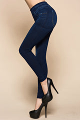 Faux Denim Jeans Leggings - WOMONA.COM