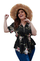 V-neck plus size shirt print top - WOMONA.COM